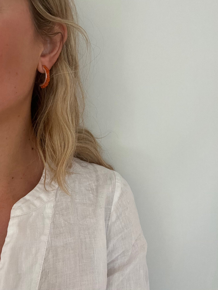 Orange Onyx Earrings in Silver